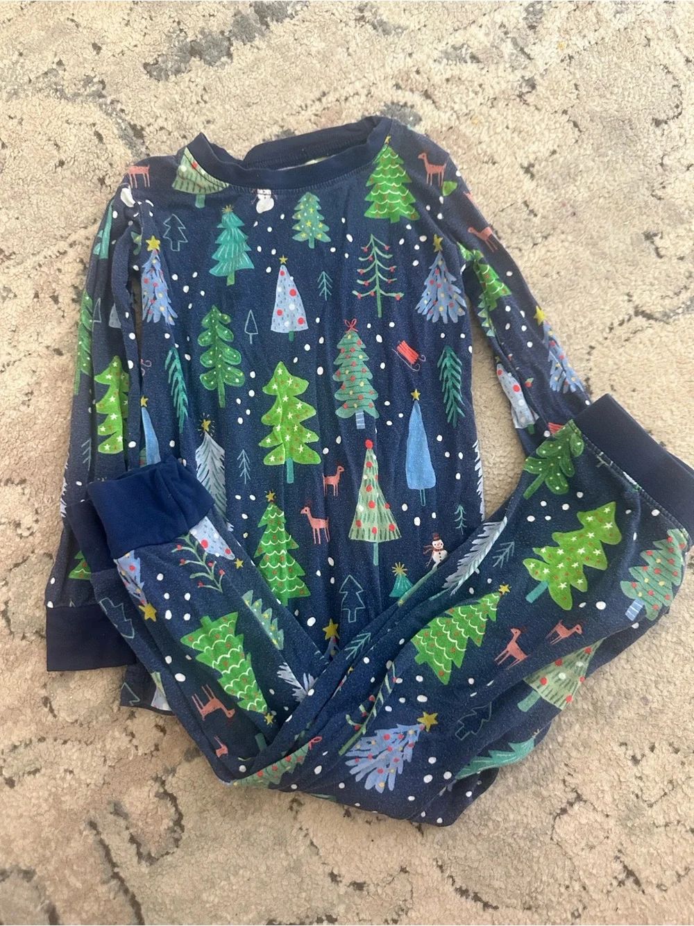 Little Sleepies Navy Holiday Tree Print Pajama Set